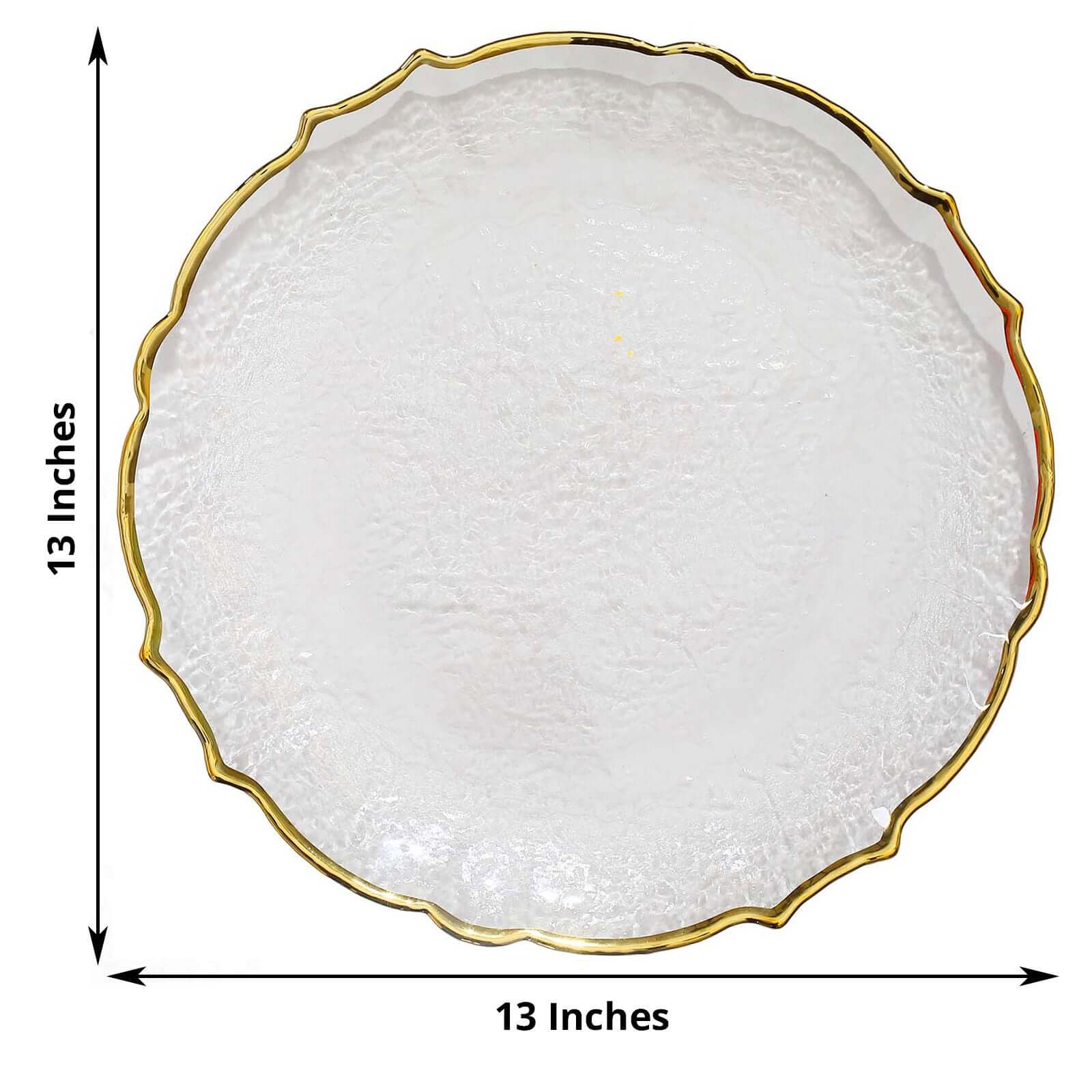 8-Pack Glass Charger Plates 13" Round Clear Gold Sunflower Scalloped Rim - Decorative Dinner Chargers - Image 3