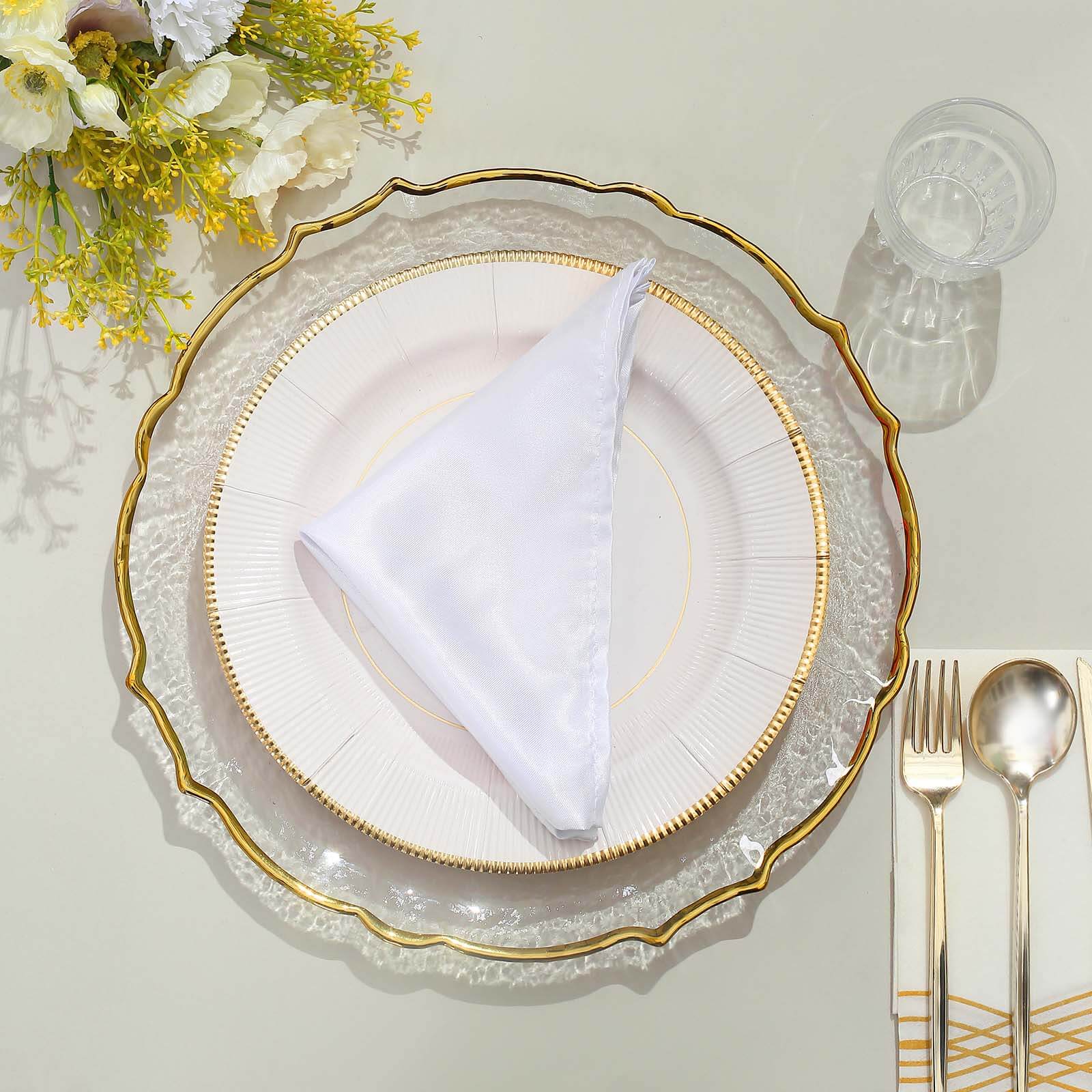 8-Pack Glass Charger Plates 13" Round Clear Gold Sunflower Scalloped Rim - Decorative Dinner Chargers - Image 8