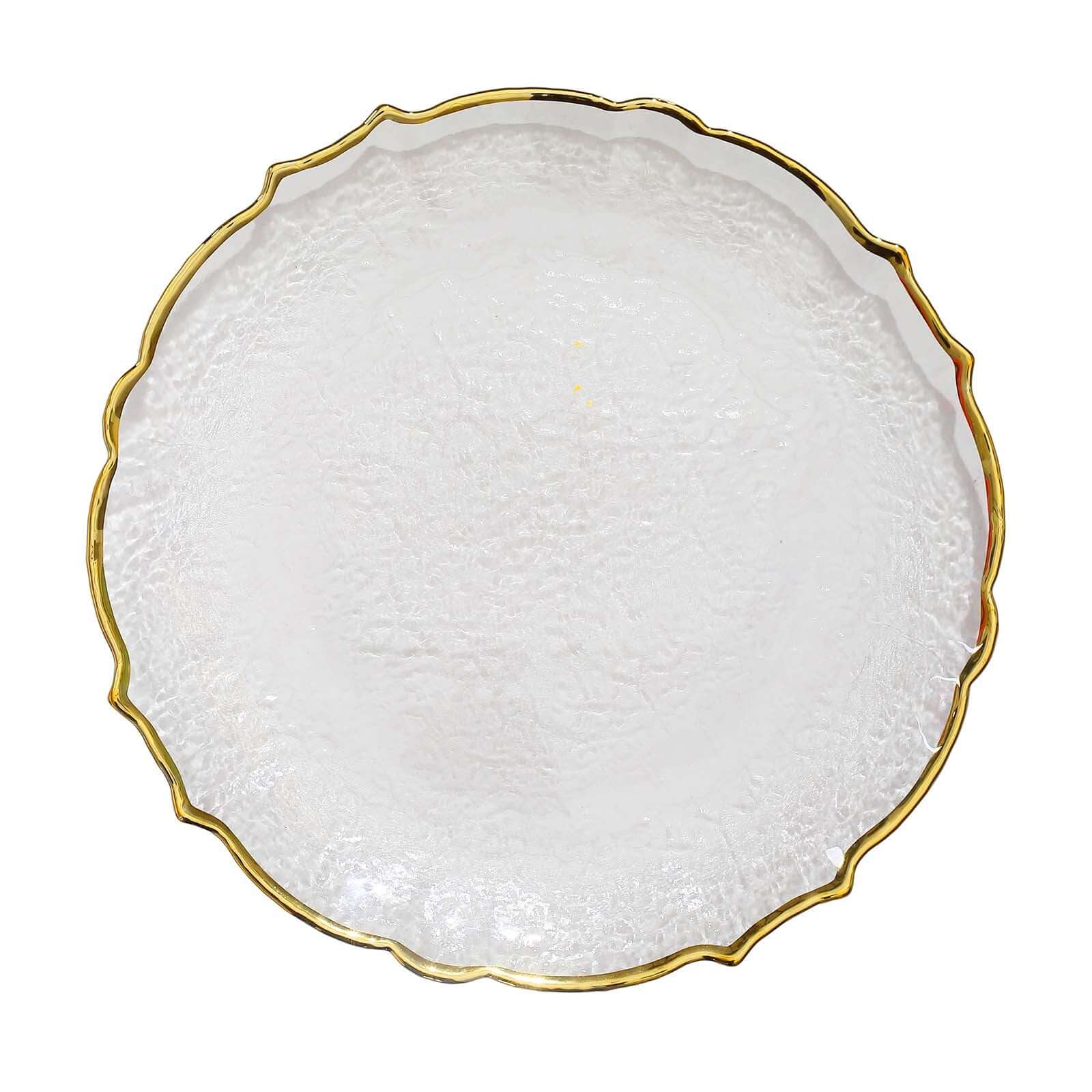 8-Pack Glass Charger Plates 13" Round Clear Gold Sunflower Scalloped Rim - Decorative Dinner Chargers - Image 6